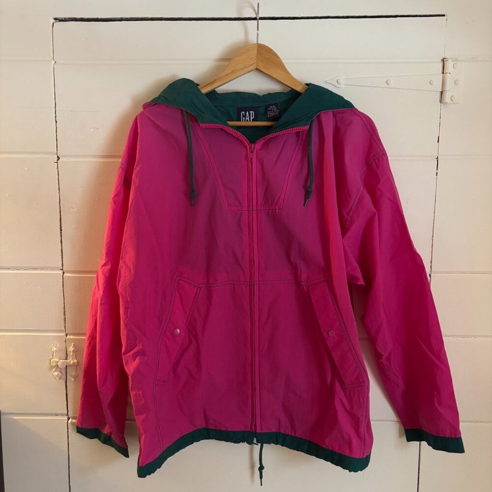 GAP Hot Pink Hooded Windbreaker Jacket | Retro Colorblock Anorak